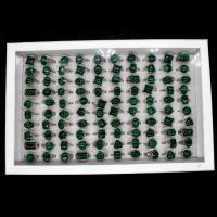 Natural Gemstone Finger Ring, Tibetan Style, with Malachite, Adjustable & Unisex, mixed colors, 20x20x3mm, 100Pairs/Box, Sold By Box