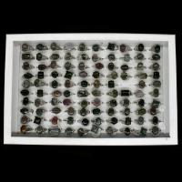 Gemstone Finger Ring, Zinc Alloy, met Edelsteen, Verstelbare & uniseks, gemengde kleuren, 200x200x30mm, 100pC's/box, Verkocht door box