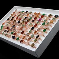 Gemstone Finger Ring, Zinc Alloy, met Natuursteen, Verstelbare & uniseks, gemengde kleuren, 200x200x30mm, 100pC's/box, Verkocht door box