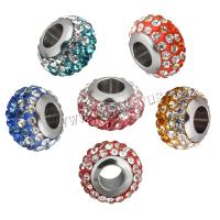 Rhinestone European Beads, Rhinestone Clay Pave, Rondelle, stainless steel single core without troll, more colors for choice, 12.50x8x12.50mm, Hole:Approx 5mm, 10PCs/Lot, Sold By Lot
