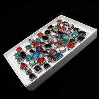 Gemstone Finger Ring, Zinc Alloy, met Natuursteen, uniseks, gemengde kleuren, 200x200x30mm, 50pC's/box, Verkocht door box
