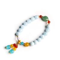 Gemstone Bracelets Aquamarine with Red Agate & Yellow Agate for woman mixed colors 9mm Length Approx 7.48 Inch Sold By PC