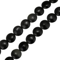 Black Obsidian Korálky, Flat Round, černý, 12x6mm, Otvor:Cca 1mm, Prodáno za Cca 15.5 inch Strand