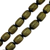 Schwarze Obsidian Perlen, Trommel, Golddruck, schwarz, 18x13x13mm, Bohrung:ca. 1mm, verkauft per ca. 16 ZollInch Strang