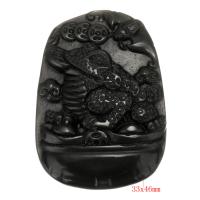 Sort Obsidian Vedhæng, Carved, sort, 33x46x10mm, Hole:Ca. 1mm, Solgt af PC