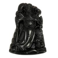 Pendentif obsidienne noire, gravé, noire, 38x57x11mm, Trou:Environ 1mm, Vendu par PC