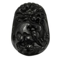Sort Obsidian Vedhæng, Carved, sort, 38x55x11mm, Hole:Ca. 1mm, Solgt af PC