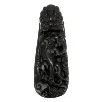 Pendentif obsidienne noire, gravé, noire, 21x58x14mm, Trou:Environ 1mm, Vendu par PC