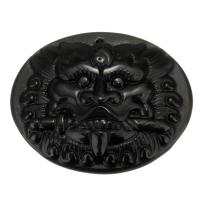 Pingentes de obsidiana preta, esculpidas, preto, 40x32x14mm, Buraco:Aprox 1mm, vendido por PC