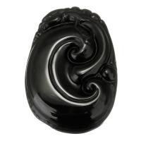 Pingentes de obsidiana preta, esculpidas, preto, 34x48x13mm, Buraco:Aprox 1mm, vendido por PC