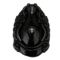Pingentes de obsidiana preta, esculpidas, preto, 31x47x14mm, Buraco:Aprox 1mm, vendido por PC