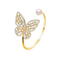 Zinc Alloy Cuff Bangle with pearl plated Adjustable & for woman & with cubic zirconia 65mm Sold By PC