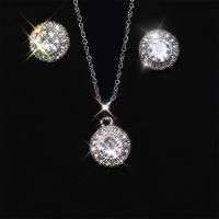 Cubic Zirconia Micro Pave Zinc Alloy Jewelry Sets Stud Earring & necklace fashion jewelry & micro pave cubic zirconia & for woman nickel lead & cadmium free Sold By Set