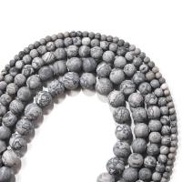 Map Stone Beads Round polished Natural & DIY & matte Sold Per 14.96 Inch Strand