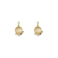 Cats Eye Earring Zinc Alloy with Cats Eye gold color plated for woman & with rhinestone Sold By Lot