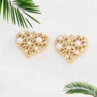 Pendentifs coeur en laiton, avec perle, doré, 14x16x3mm, Vendu par PC