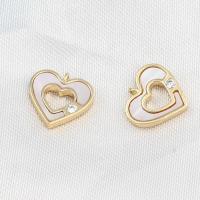 Brass Heart Pendants with Shell micro pave cubic zirconia golden Sold By PC