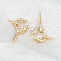 Brass Clip On Earring Finding micro pave cubic zirconia golden Sold By PC