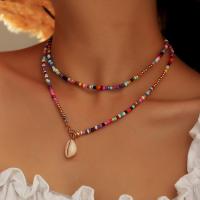 Glass Seed Beads Ketting, Zinc Alloy, met Seedbead & Schelp, plated, mode sieraden & voor vrouw, multi-gekleurde, Verkocht door Strand