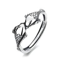 925 Sterling Silver Open Finger Ring Fish Adjustable & for woman silver color Sold By PC