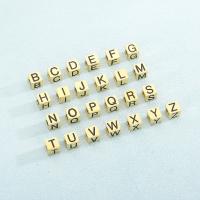 Stainless Steel Large Hole Beads Square gold color plated letters are from A to Z 8mm Sold By PC