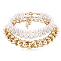 Layered Choker Aluminum with pearl & Copper Coated Plastic for woman golden Length 15.7 Inch Sold By PC