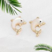Brass Jewelry Pendants with White Shell Dolphin real gold plated white nickel lead & cadmium free Sold By PC