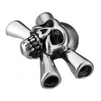 Stainless Steel Læder Band Lås Fund, Skull, sværte, 33x22x10mm, Hole:Ca. 5mm, 10pc'er/Lot, Solgt af Lot