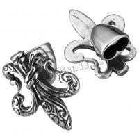 Stainless Steel Leather Band Clasp Findings, Fleur-de-lis, blacken, 26x32x19mm, Hole:Approx 10x5mm, 10PCs/Lot, Sold By Lot