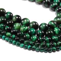 Tiger Eye pärlor, Rund, polerad, Naturligt & DIY & olika storlek för val, djupa gröna, Såld Per 14.96 inch Strand