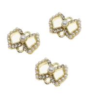 Bowknot Zinc Alloy Connector with pearl with rhinestone golden Sold By PC
