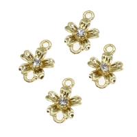 Flower Zinc Alloy Connector with rhinestone golden Sold By PC