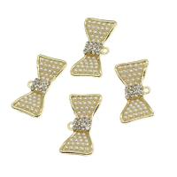 Zinc Alloy Bowknot Pendants with pearl with rhinestone golden Sold By PC