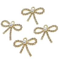 Zinek Bowknot Přívěsky, s perla, s drahokamu, zlatý, 20x24x5mm, Prodáno By PC