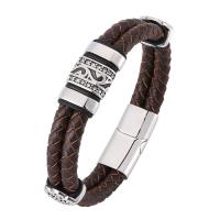Leather Bracelet with Stainless Steel silver color plated Unisex & woven pattern brown nickel lead & cadmium free Sold By PC