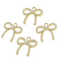 Zinc Alloy Bowknot pendentifs, alliage de zinc, avec perle, Noeud papillon, doré, 16x18x4mm, Vendu par PC