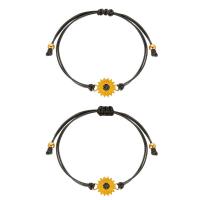 Fashion Create Wax Cord Bracelets Zinc Alloy with Korean Waxed Cord Sunflower plated 2 pieces & for woman & enamel 13mm Length Approx 6.3-11.8 Inch Sold By Set