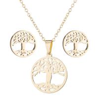 Fashion Stainless Steel Jewelry Sets Stud Earring & necklace Lucky Tree plated 2 pieces & fashion jewelry & for woman Sold By Set