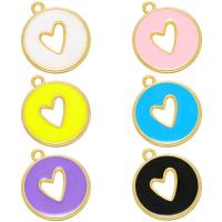 Brass Jewelry Pendants Flat Round gold color plated enamel & hollow Approx 1.5mm Sold By Lot