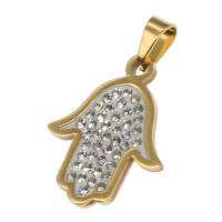 Stainless Steel Pendants Hand with rhinestone Sold By PC