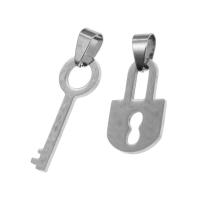 Pingentes casal de aço inoxidável, Fechamento e chave, cor original, 24x15x1mm, vendido por PC