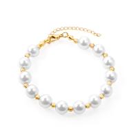 Plastic Bracelet Stainless Steel with Plastic Pearl plated fashion jewelry & anti-fatigue & for woman Length 7.87 Inch Sold By PC