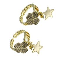 Brass Interchangeable Bead Ring Star micro pave cubic zirconia golden Sold By PC