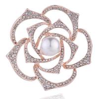 Rhinestone Brooch Zinc Alloy with Plastic Pearl Flower rose gold color plated for woman & with rhinestone nickel lead & cadmium free Sold By PC