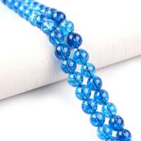Perline di quarzo crackle, quarzo scoppiettante, Cerchio, lucido, DIY, blu, Venduto per 38 cm filo