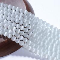 Perles de bijoux oeil de chat, Rond, poli, DIY, blanc, Vendu par 38 cm brin
