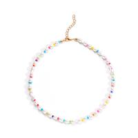 Plastic Pearl Necklace ABS Plastic Pearl with Seedbead plated fashion jewelry & for woman multi-colored 6mm beads Sold Per 18.30 Inch Strand