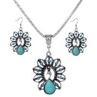 Turquoise Jewelry Sets earring & necklace Zinc Alloy with turquoise with 1.96 lnch extender chain plated & for woman & with rhinestone green Sold By Lot