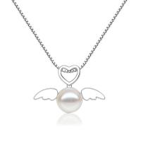 Brass Jewelry Pendants with Plastic Pearl Angel Wing silver color plated for woman white nickel lead & cadmium free Sold By PC