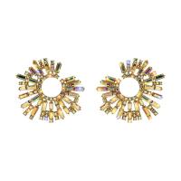 Zinc Alloy Stud Earring gold color plated for woman & with rhinestone Sold By Pair